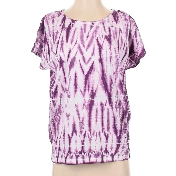 J.Jill Purple Shibori Tie Dye Cotton Tee Relaxed Fit Short Sleeve Size Small - Picture 2 of 6